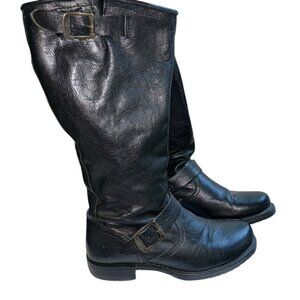 frye black classic leather tall motorcycle boots 8